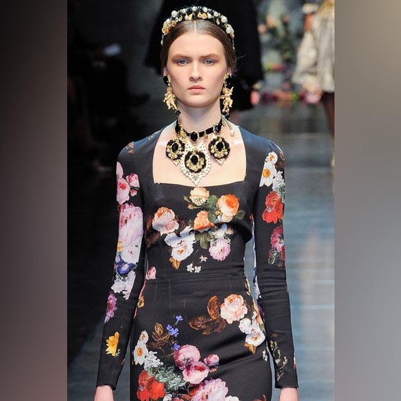 Fall 2012 🌹 Dolce & Gabbana Baroque Art Black Floral Sheath Dress Size IT38 XS - Picture 3 of 13
